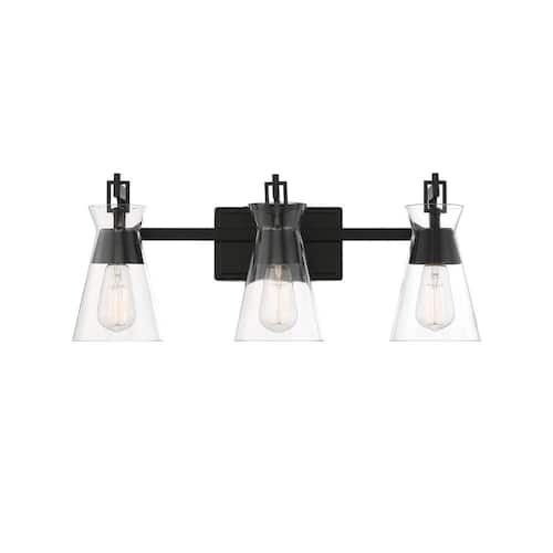 Lakewood 24 in. W x 9.5 in. H 3-Light Matte Black Bathroom Vanity Light with Clear Glass Shades Savoy House Vanity Lighting