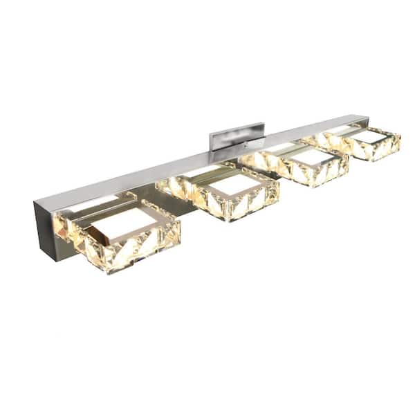 Lecoht 24 in. 4-Light Chrome Modern Crystal Vanity Wall Lighting Fixture