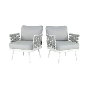Mariano Off White Metal Outdoor Lounge Chairs Club Chairs with Gray Cushions (2-Pack)