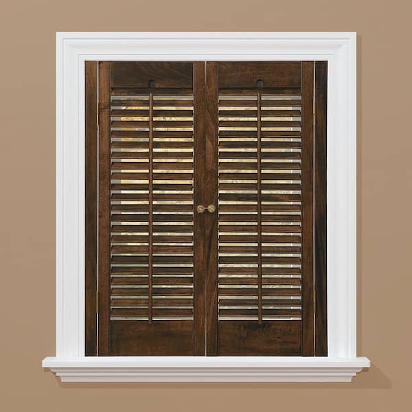 HOME basics Walnut 1-1/4 in. Traditional Real Wood Interior Shutter 23 to 25 in. W x 28 in. L