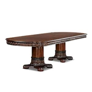 La Salla Traditional Oval Brown Cherry Wood  120 in. Double Pedestal Dining Table with Extension Leaf (Seats 8)