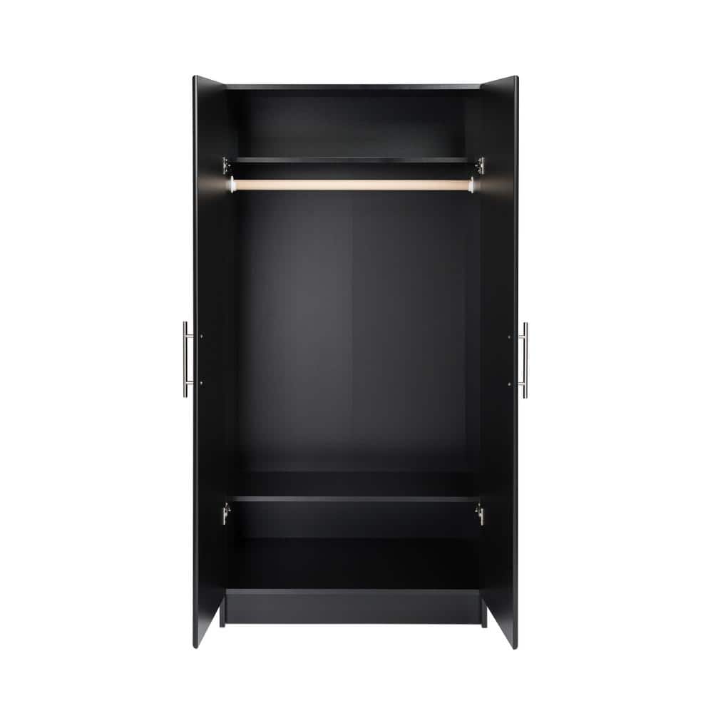 Elite Black 32" Freestanding Wardrobe Cabinet with Hanging Rail