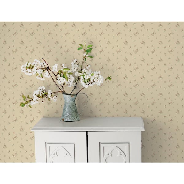 Miniatures 2 Pink/Green/Cream Tiny Rose Cluster Design Matte Finish Non-Pasted Vinyl Non-Woven Wallpaper Roll