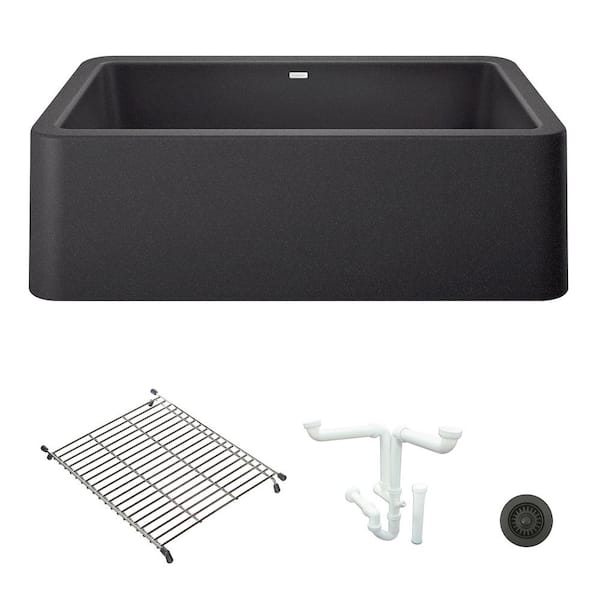 Blanco Ikon 33 in. Farmhouse/Apron-Front Single Bowl Anthracite Granite Composite Kitchen Sink Kit with Accessories