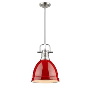 Duncan 1-Light Pewter 8.8 in. Pendant with Red Shade