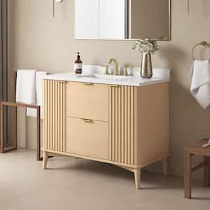 Gabi 42 in. Single Sink Rustic Ash Bath Vanity with White Engineered Stone Top (Assembled)