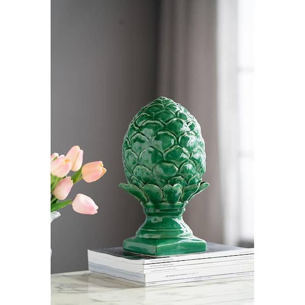 A & B Home Vintage Green Large Helsa Blooming Artichoke Decor