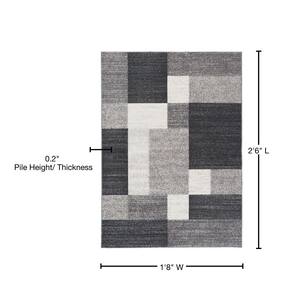 Geometric Boxes Design Non-Slip (Non-Skid) Gray 1 ft. 8 in. x 2 ft. 6 in. Indoor Rug