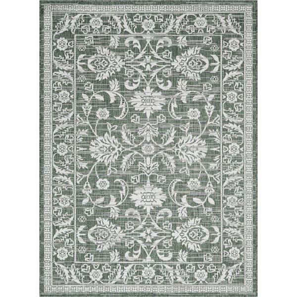 Well Woven Lia Delphi Oriental Persian Green 7 ft. 10 in. x 10 ft. 6 in. Indoor/Outdoor Area Rug