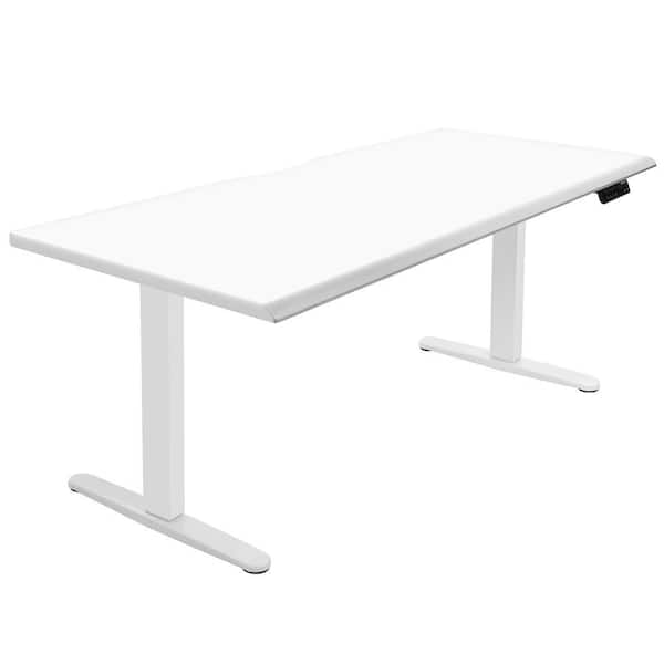 72 in. Rectangular White Tabletop Dual Motor Electric Standing Desk with White Base