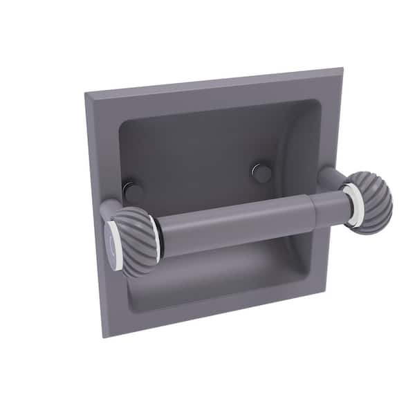 Allied Brass Clearview Recessed Toilet Paper Holder with Twisted Accents in Matte Gray