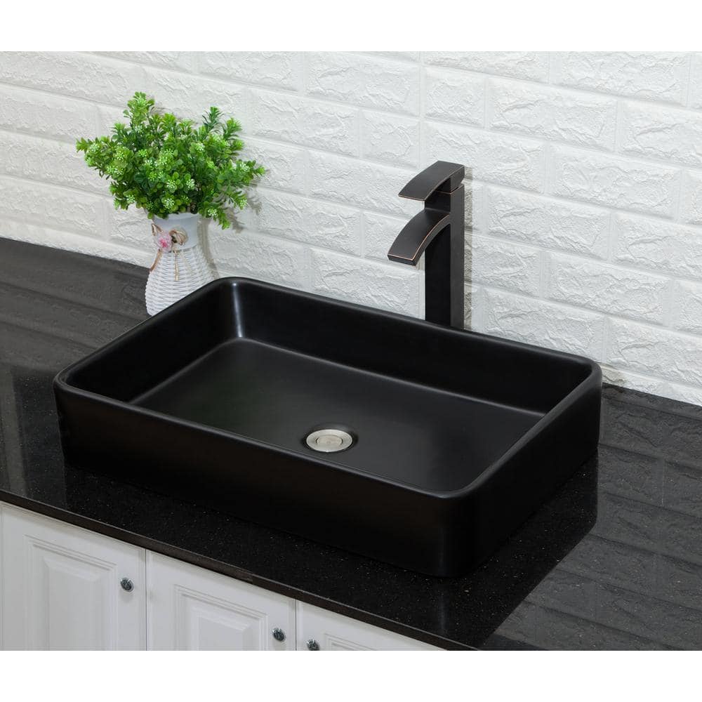24'' Matte Black Rectangular Ceramic Vessel Sink