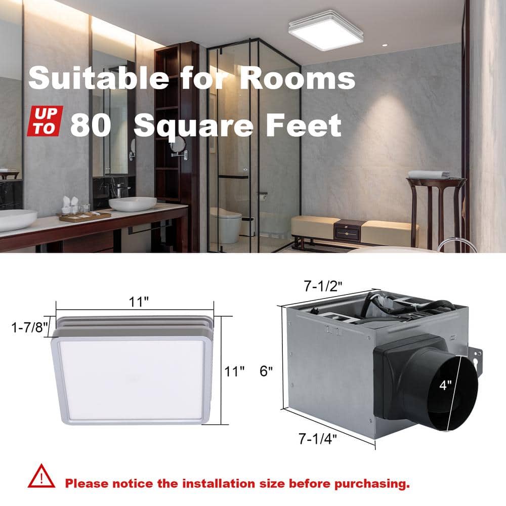 Silver Square Bathroom Exhaust Fan with Dimmable LED Light
