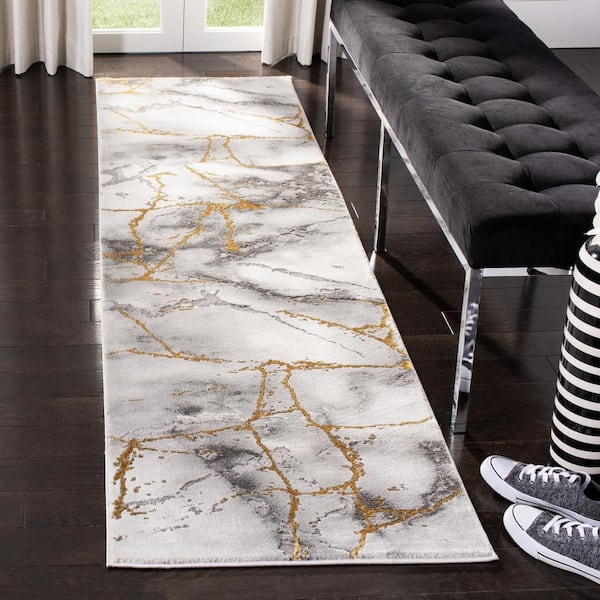 Craft Gray/Gold 2 ft. x 16 ft. Distressed Abstract Runner Rug