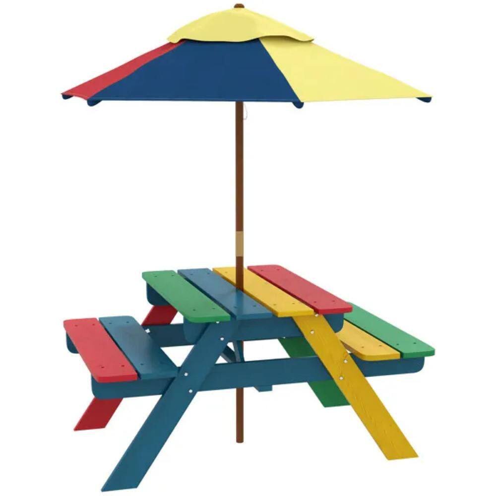 33.7 in. Multicolor Rectangle Wood Kids Picnic Tables Seats 2 People with U