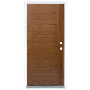 36 in. x 80 in. Contemporary Teak Medium Oak Left-Hand Inswing Fiberglass Prehung Front Door