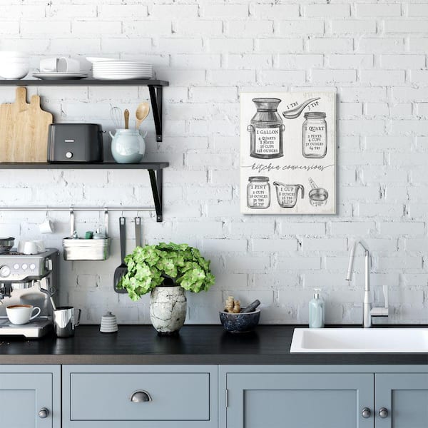 13 in. x19 in. "Kitchen Conversion Chart Neutral Grey Word Drawing Design"by Daphne PolselliWood Wall Art