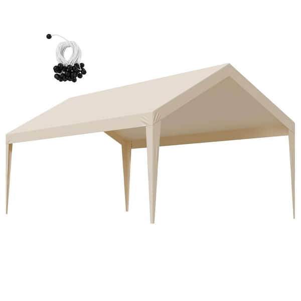 12 x 20 ft. Carport Replacement Canopy, Portable Garage Tent Top Tarp, UV & Waterproof, Beige, Frame Not Included