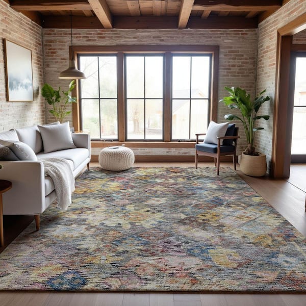 Mayfield Premium Machine Washable Abstract AMF1109 Gold 8 ft. x 10 ft. Area Rug
