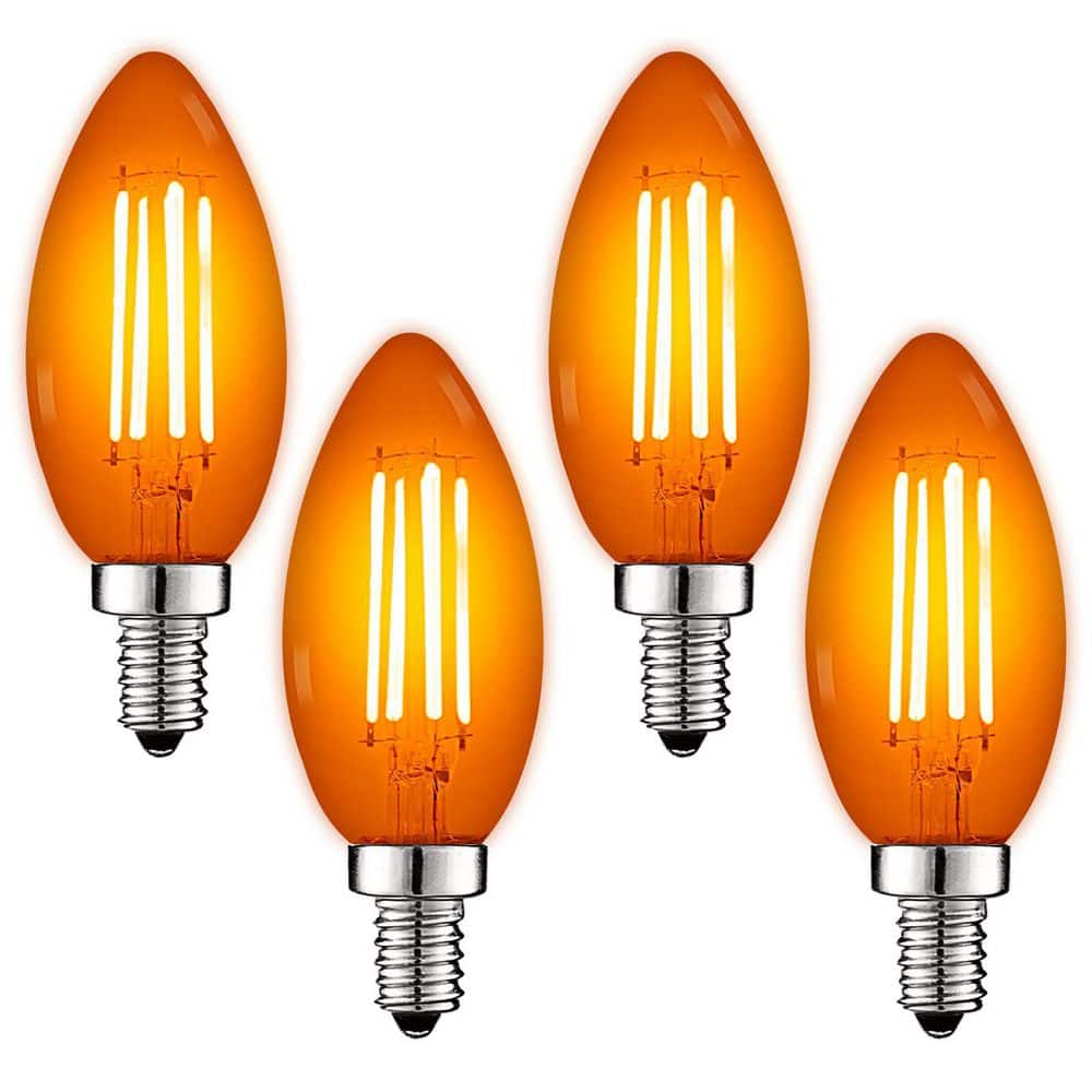 Luxrite 40-Watt Equivalent LED Orange Light Bulb, 4.5-Watt, Colored Glass Candelabra Bulb, UL Listed, E12 Base (4-Pack)