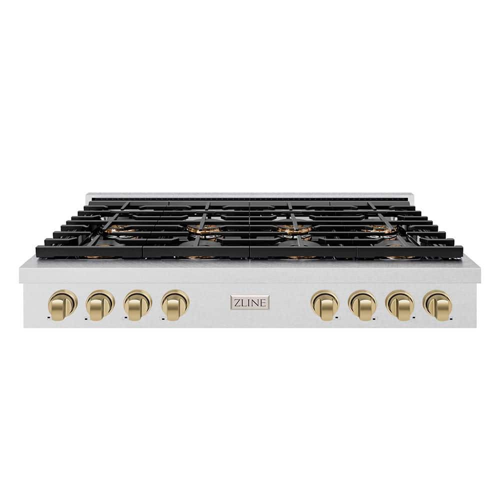 Autograph 48 in. Paramount Gas Rangetop with 8 Burner DuoPro Cooktop in Satin Stainless and Champagne Bronze Accents