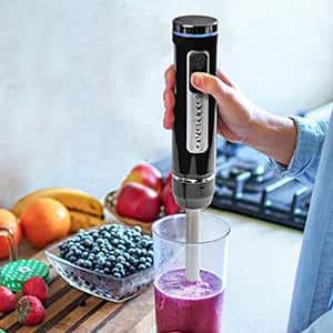 Ovente 8-Speed White Cordless Immersion Hand Blender with Stainless Steel Blades
