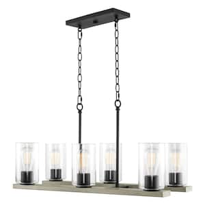 Piedmont 60-Watt 6-Light Textured Black Farmhouse Island Light Pendant Light with Clear Shade, No Bulb Included