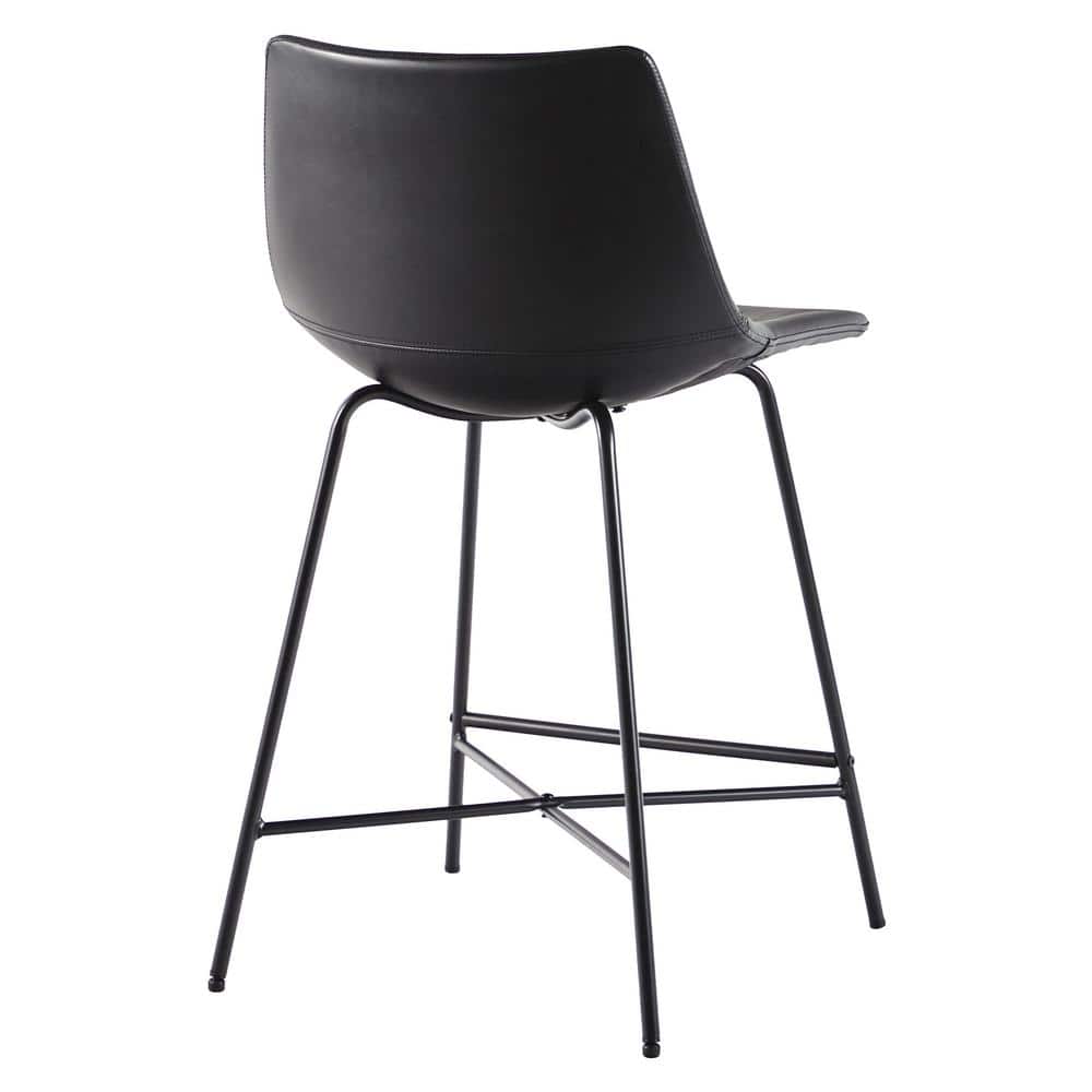 24" Black Faux Leather and Metal Counter Stools, Set of 2