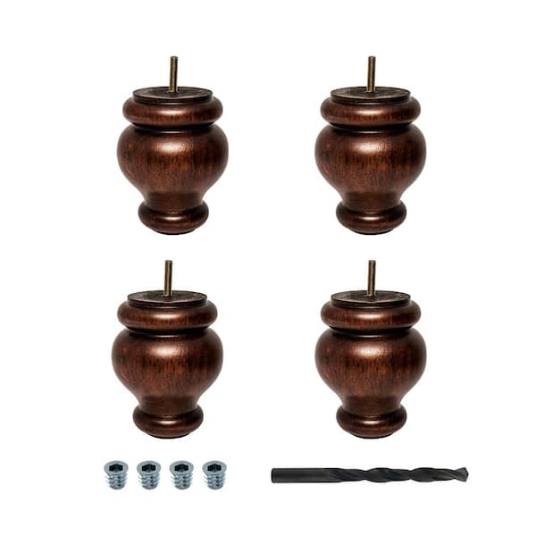 American Pro Decor 5 in. x 4 in. Stained Cherry Solid Hardwood Round Bun Foot (4-Pack)