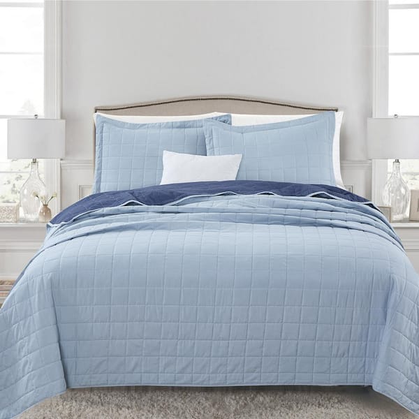 Blue Grey Solid Color King Size Microfiber Comforter Only with Zipper  Closure Duvet Cover and 2-Pillow Shams CY8QHPQGJ1 - The Home Depot