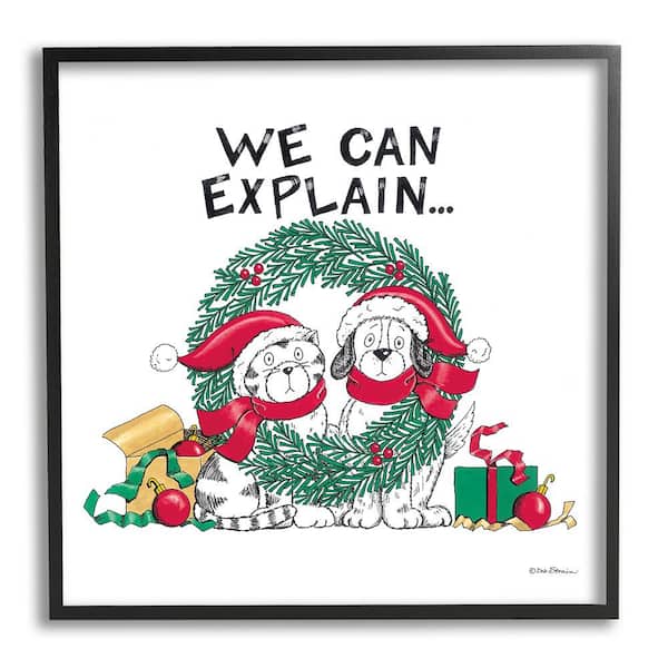 Stupell Industries Cat and Dog Christmas Humor by Deb Strain 1 Piece Framed Graphic Print Animal Poster Art Print 24 in. x 24 in.