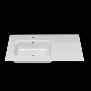 42 in. W x 22 in. D Solid Surface Left Single Sink Vanity Top in White for Bathrom Cabinet with Pre-drilled Faucet Hole