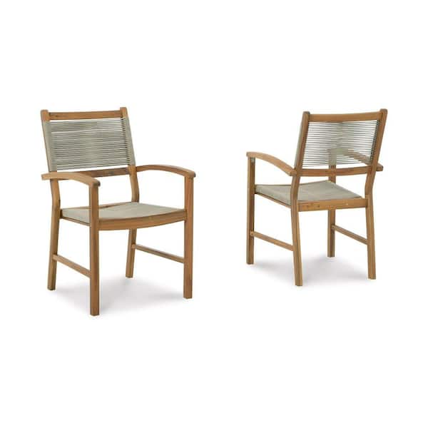 Benjara Brown Wooden Arm Chair with Rope Seat (Set of 2) BM296961 The