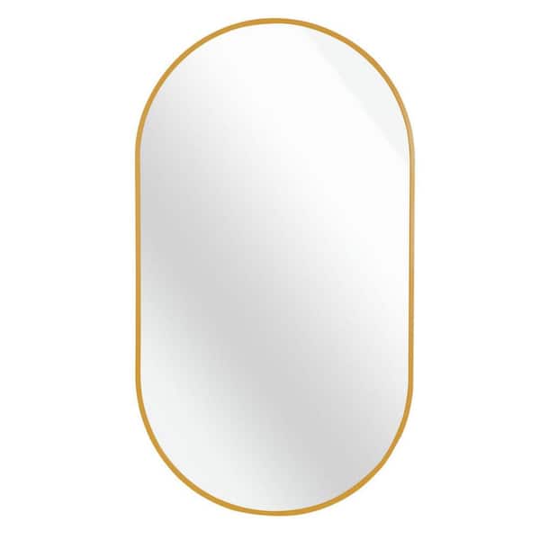 Miscool Anky 20 in. W x 33 in. H Oval Pill Shape Aluminum Alloy Bathroom Vanity Wall Mirror Horizontal and Vertical in Gold