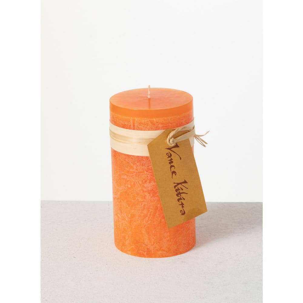 Vance Kitira 6 in. Tangerine Timber Pillar Candle CT246TANG The Home