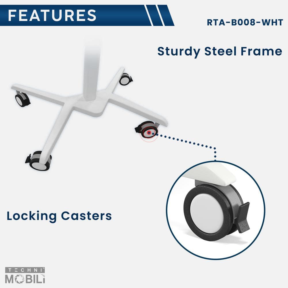 White Adjustable Height Mobile Laptop Stand with Steel Frame