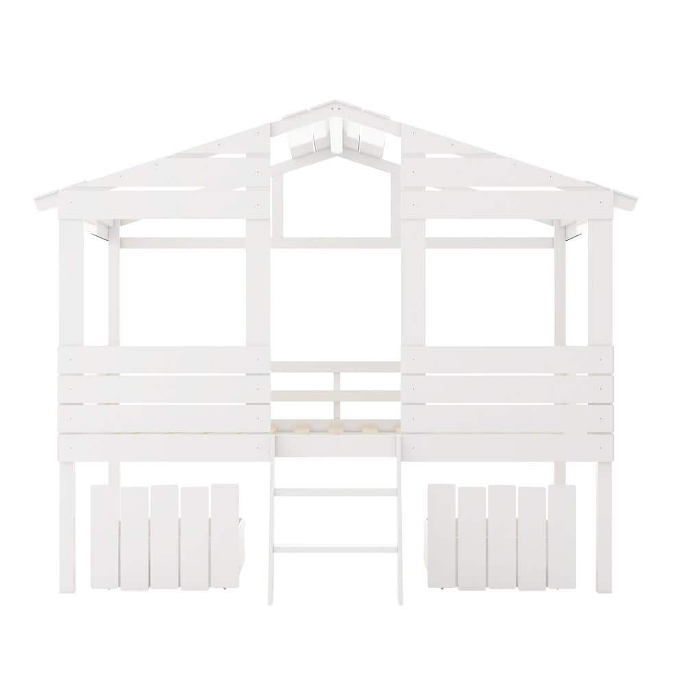 ATHMILE White Windows and Roof Design Twin Size Loft Bed with 2-Drawers ...