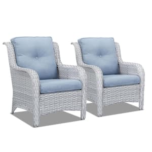 Carolina Light Gray Wicker Outdoor Lounge Chair with Baby Blue Cushion (2-Pack)