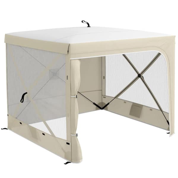 maocao hoom 7 ft. x 8 ft. White Instant Pop Up Canopy Tent with Curtains, Nettings and Carrying Bag