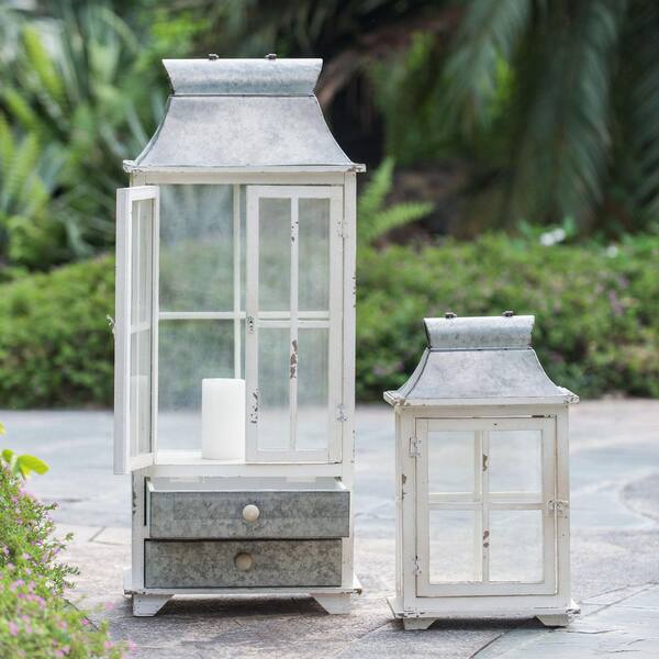 Boyel Living 36.6 in. H Off White Wooden Candle Lantern Decorative