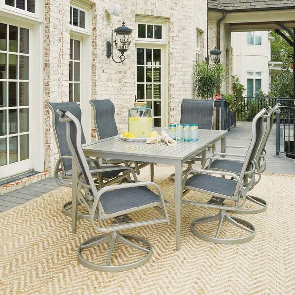Homestyles South Beach Gray 7 Piece Aluminum Rectangular Outdoor Dining Set 5700 3155 The Home Depot Aluminum Rectangular Outdoor Dining Set, South Beach Outdoor Furniture