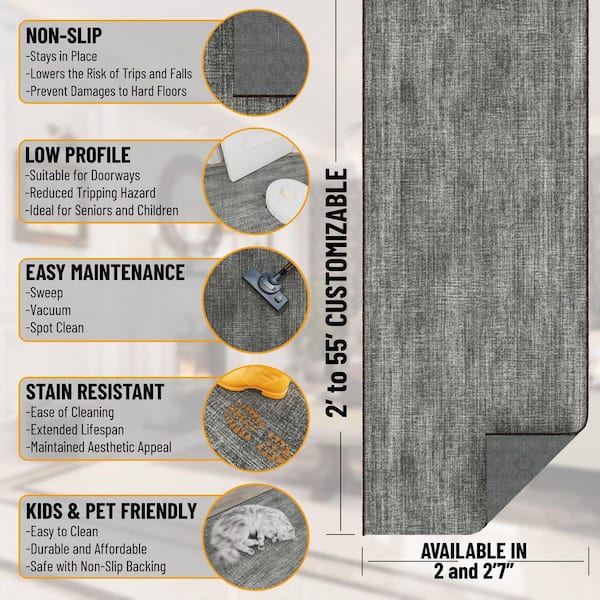 Ascend Brown  Non-Slip Rubberback Solid 3 ft.x  50 ft. Indoor Custom Cut Extra Long Runner Rug