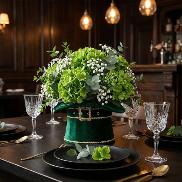 15.7 in. Green Indoor/Outdoor Artificial Hydrangea Flower Bundles