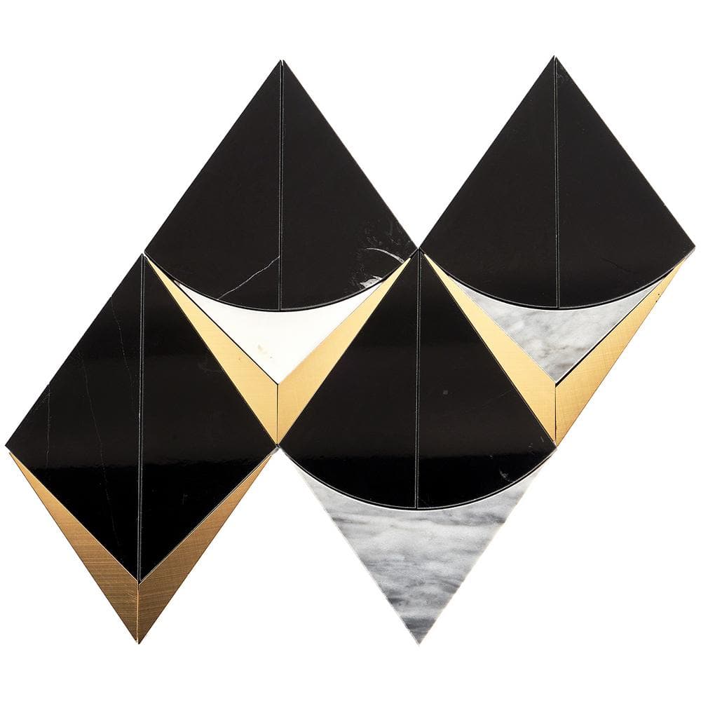 Larvotto Black Marble and Brass Diamond Mosaic Wall Tile