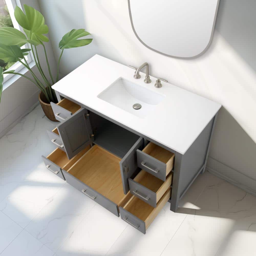 Vanea 48" Gray Solid Wood Freestanding Bathroom Vanity with Quartz Top