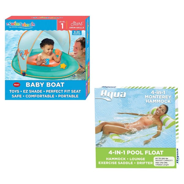 Aqua LEISURE Lime 4-in-1 Pool Floating Lounger and SwimSchool Baby Boat Float