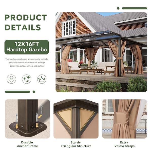 Sizzim 16 ft. x 12 ft. Outdoor Polycarbonate Double Roof Patio