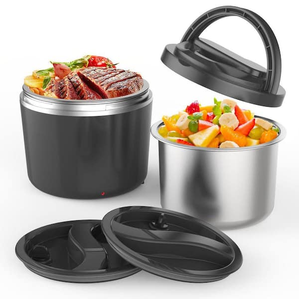 Black Electric Food Warmer with Dual 28-Ounce Stainless Steel Containers, 105W Fast Heating for Home, Office, Travel