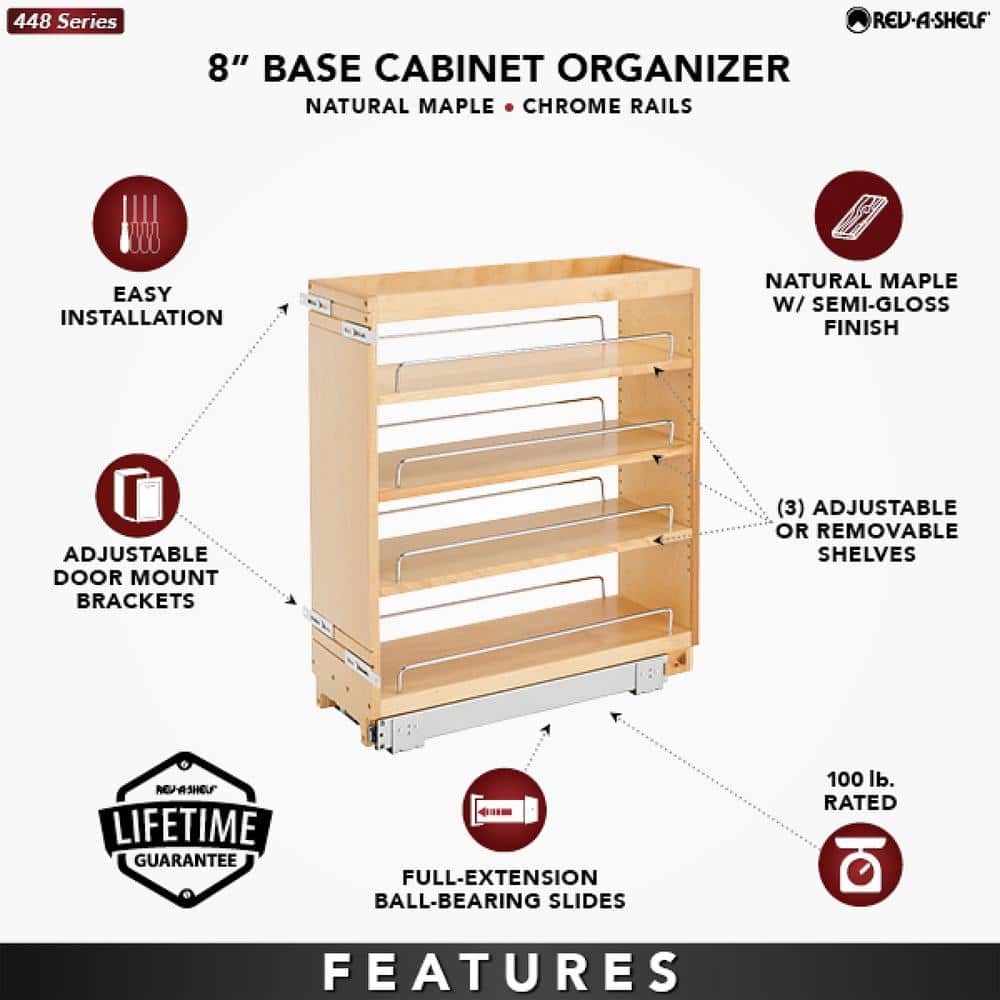 Natural Maple Pull-Out Kitchen Cabinet Organizer with Chrome Rails