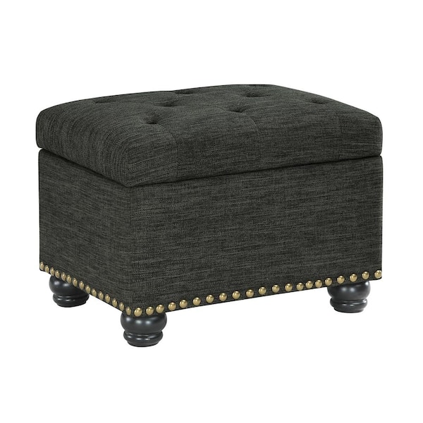 Convenience Concepts Designs4Comfort 5th Avenue Dark Charcoal Gray Linen Storage Ottoman
